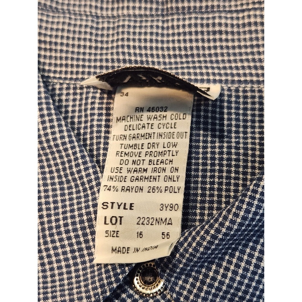 Nikki Vintage Gingham Embroidered Button Down Shirt Blue White Floral Size 16 - Picture 6 of 7